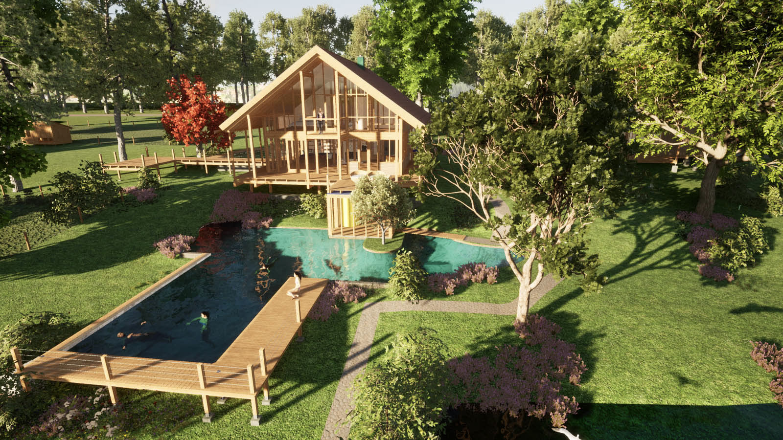 Holzskeletthaus in der Waldlichtung Holzskeletthaus in der Waldlichtung